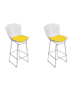 Kit 2 Banquetas Bistrô Bertoia Cromada D70 com Assento Sintético Amarelo