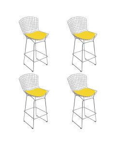 Kit 4 Banquetas Bistrô Bertoia Cromada D70 com Assento Sintético Amarelo