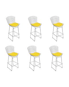 Kit 6 Banquetas Bistrô Bertoia Cromada D60 com Assento Sintético Amarelo