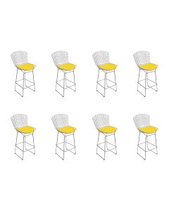 Kit 8 Banquetas Bistrô Bertoia Cromada D80 com Assento Sintético Amarelo