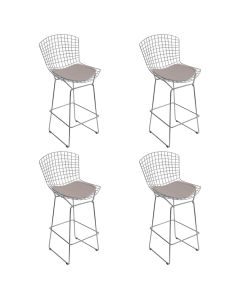 Kit 4 Banquetas Bistrô Bertoia Cromada D70 com Assento Sintético Bege