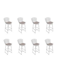 Kit 8 Banquetas Bistrô Bertoia Cromada D70 com Assento Sintético Bege