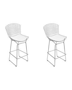 Kit 2 Banquetas Bertoia Cromada D60 com Assento Sintético Branco