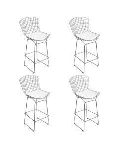 Kit 4 Banquetas Bistrô Bertoia Cromada D70 com Assento Sintético Branco
