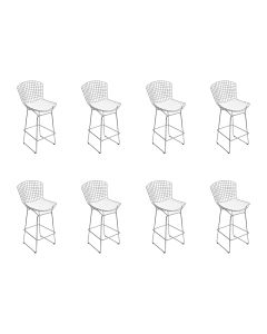 Kit 8 Banquetas Bistrô Bertoia Cromada D80 com Assento Sintético Branco