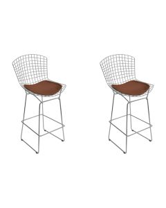 Kit 2 Banquetas Bistrô Bertoia Cromada D70 com Assento Sintético Marrom