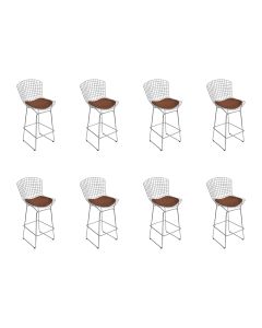 Kit 8 Banquetas Bistrô Bertoia Cromada D70 com Assento Sintético Marrom