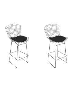 Kit 2 Banquetas Bertoia Cromada D80 com Assento Sintético Preto