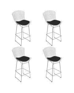 Kit 4 Banquetas Bertoia Cromada D80 com Assento Sintético Preto