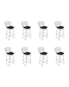 Kit 8 Banquetas Bistrô Bertoia Cromada D80 com Assento Sintético Preto