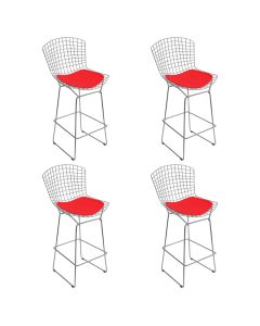 Kit 4 Banquetas Bistrô Bertoia Cromada D60 com Assento Sintético Vermelho