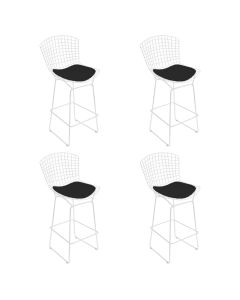 Kit 4 Banquetas Bistrô Bertoia Branca D80 com Assento Preto
