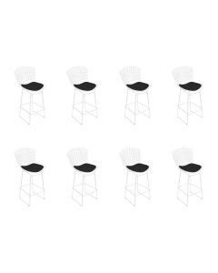 Kit 8 Banquetas Bistrô Bertoia Branca D60 com Assento Preto