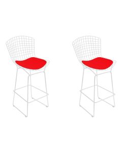 Kit 2 Banquetas Bistrô Bertoia Branca D70 com Assento Vermelho