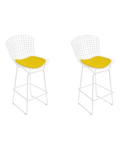 Kit 2 Banquetas Bistrô Bertoia Branca D60 com Assento Amarelo