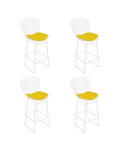 Kit 4 Banquetas Bistrô Bertoia Branca D80 com Assento Amarelo