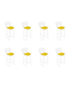 Kit 8 Banquetas Bistrô Bertoia Branca D60 com Assento Amarelo