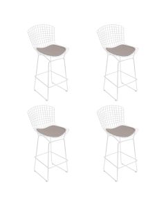 Kit 4 Banquetas Bistrô Bertoia Branca D70 com Assento Bege