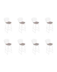 Kit 8 Banquetas Bistrô Bertoia Branca D80 com Assento Bege