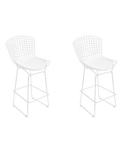 Kit 2 Banquetas Bertoia Branca D60 com Assento Branco
