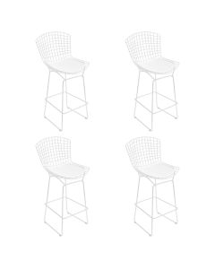 Kit 4 Banquetas Bistrô Bertoia Branca D80 com Assento Branco