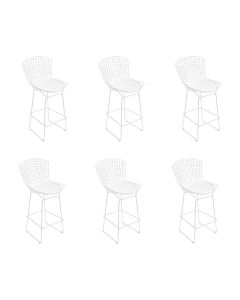 Kit 6 Banquetas Bistrô Bertoia Branca D60 com Assento Branco