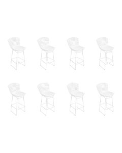 Kit 8 Banquetas Bistrô Bertoia Branca D60 com Assento Branco