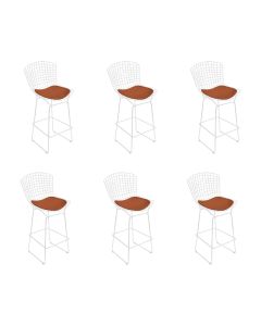 Kit 6 Banquetas Bistrô Bertoia Branca D60 com Assento Cobre