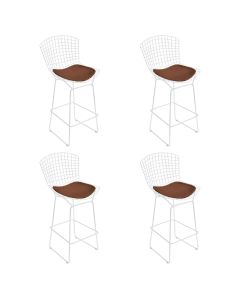Kit 4 Banquetas Bistrô Bertoia Branca D60 com Assento Marrom