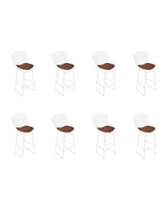 Kit 8 Banquetas Bistrô Bertoia Branca D70 com Assento Marrom