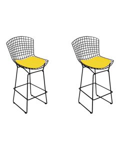 Kit 2 Banquetas Alta Bistrô Bertoia Preta D60 com Assento Amarelo