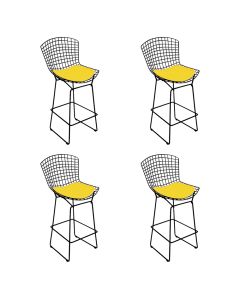 Kit 4 Banquetas Bistrô Bertoia Preta D70 com Assento Amarelo