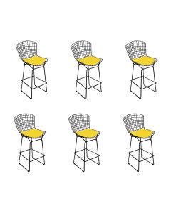 Kit 6 Banquetas Bistrô Bertoia Preta D80 com Assento Amarelo