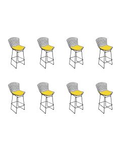 Kit 8 Banquetas Bistrô Bertoia Preta D70 com Assento Amarelo