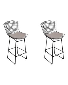 Kit 2 Banquetas Alta Bistrô Bertoia Preta D80 com Assento Bege