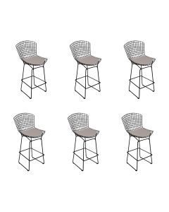 Kit 6 Banquetas Bistrô Bertoia Preta D60 com Assento Bege