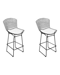 Kit 2 Banquetas Bistrô Bertoia Preta D70 com Assento Branco
