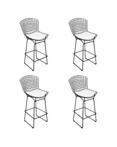 Kit 4 Banquetas Bistrô Bertoia Preta D80 com Assento Branco