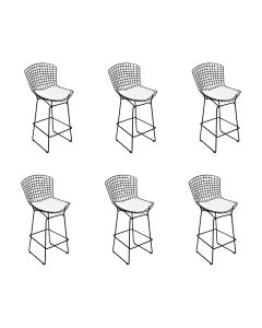 Kit 6 Banquetas Bistrô Bertoia Preta D70 com Assento Branco