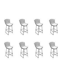 Kit 8 Banquetas Bistrô Bertoia Preta D80 com Assento Branco