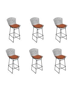 Kit 6 Banquetas Bistrô Bertoia Preta D60 com Assento Cobre