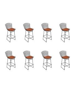 Kit 8 Banquetas Bistrô Bertoia Preta D80 com Assento Cobre