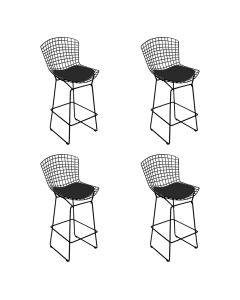 Kit 4 Banquetas Bertoia Preta D60 com Assento Preto