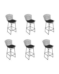 Kit 6 Banquetas Bistrô Bertoia Preta D70 com Assento Preto
