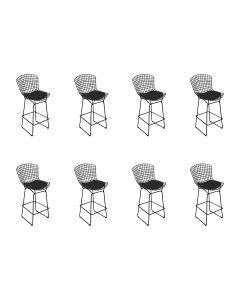 Kit 8 Banquetas Alta Bistrô Bertoia Preta D60 com Assento Preto