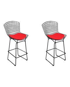 Kit 2 Banquetas Bistrô Bertoia Preta D70 com Assento Vermelho