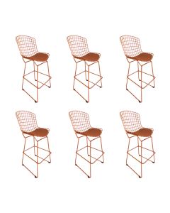 Kit 6 Banquetas Bistrô Bertoia Cobre D70 com Assento Cobre