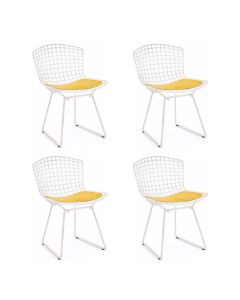 Kit 4 Cadeiras Bertoia Branca com Assento Amarelo