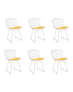 Kit 6 Cadeiras Bertoia Branca com Assento Amarelo
