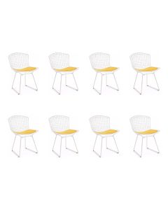 Kit 8 Cadeiras Bertoia Branca com Assento Amarelo
